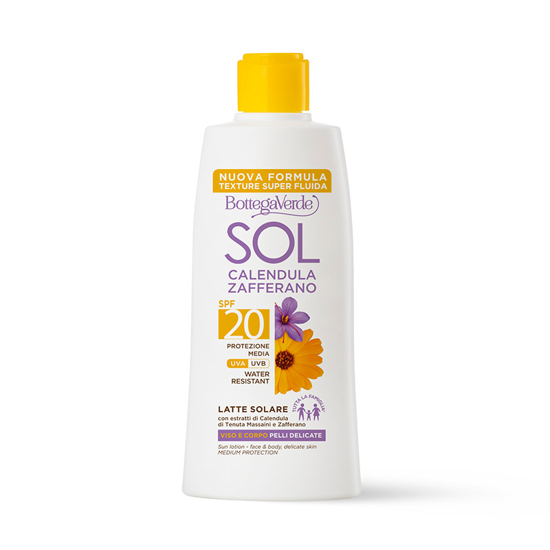 SOL Calendula Zafferano - Sun lotion - face and body - delicate skin - for  the whole family* - with extracts of Calendula from Tenuta Massaini and  Saffron - SPF 20 medium